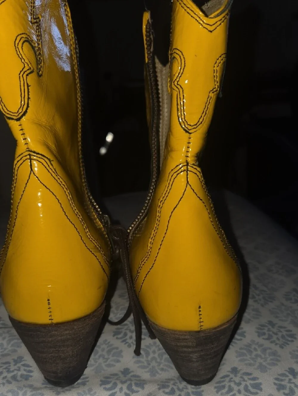 Free People Glossy Yellow Patent Western Ankle Boots